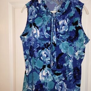 Calvin Klein Blue Teal Ruffle Neck With Bow Sleeveless Top Sz XL Preloved